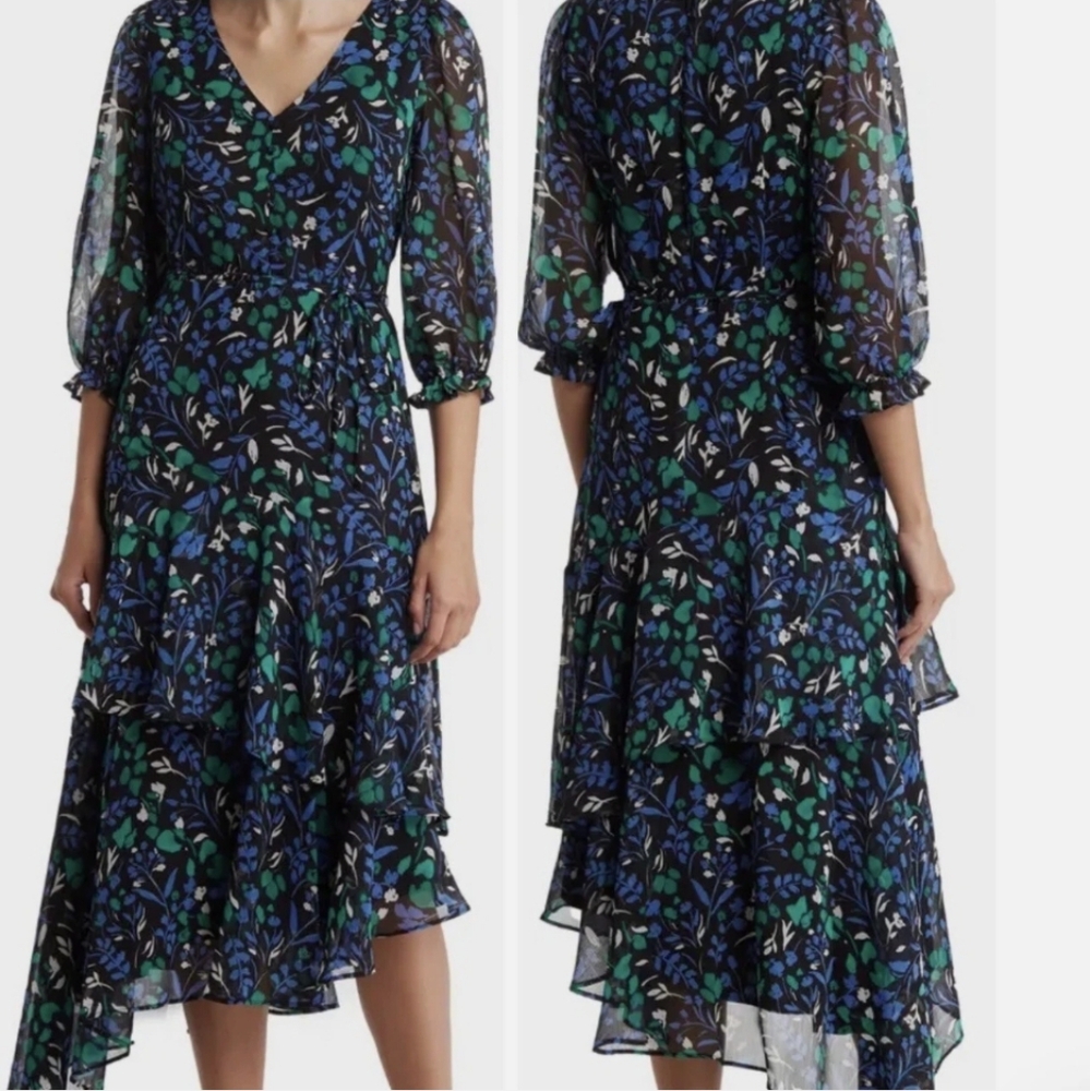 Karl Lagerfeld Black and Blue Floral Layered Dress.